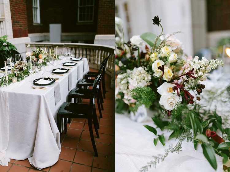 Black White Place Setting Table Decor Chairs Modern Elegance Marble Greenery Gold Wedding Ideas http://www.jettwalkerphotography.com/