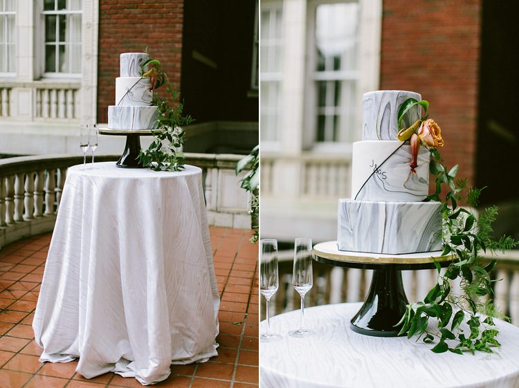Cake Hexagonal Marble Black White Greenery Initials Modern Elegance Marble Greenery Gold Wedding Ideas http://www.jettwalkerphotography.com/