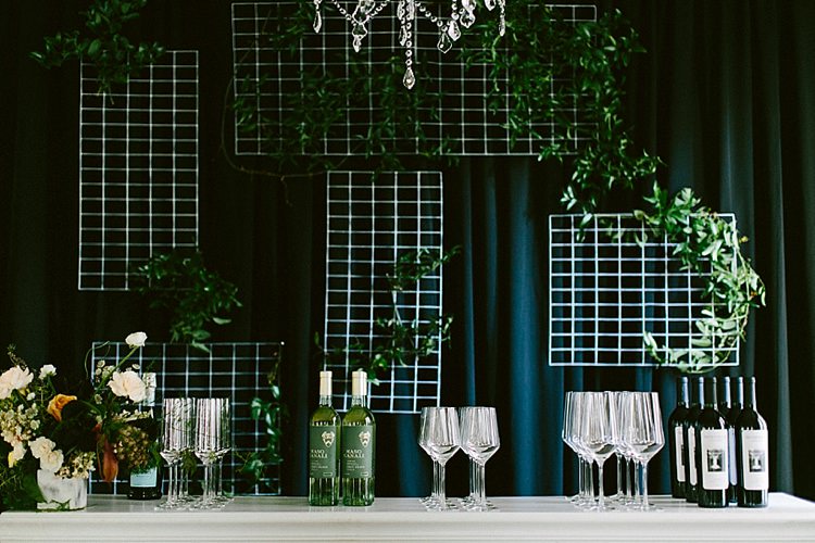 Glassware Bar Wine Drinks Chandelier Modern Elegance Marble Greenery Gold Wedding Ideas http://www.jettwalkerphotography.com/