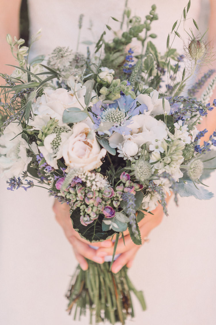 Bride Bridal Bouquet Wildflower Rose Cornflower Foliage Relaxed Outdoor Marquee Farm Wedding http://www.jenniferjanephotography.co.uk/
