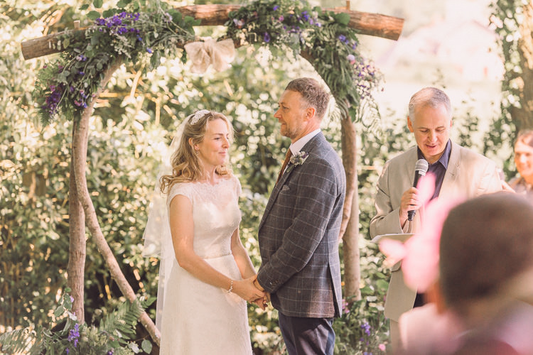 Ceremony Backdrop Arch Homemade DIY Kate Walker Bride Bridal Dress Moss Bros Groom Tweed Relaxed Outdoor Marquee Farm Wedding http://www.jenniferjanephotography.co.uk/