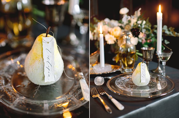 Place Settings Moody Edwardian Winter Wedding Inspiration http://landmhewitt.com/