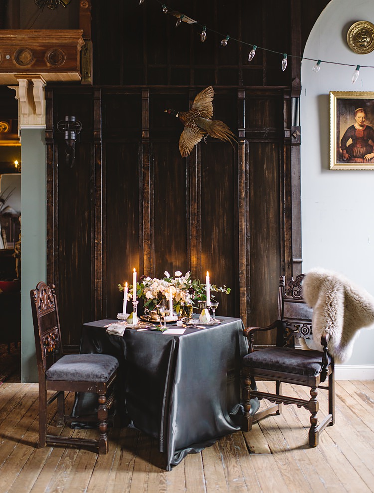 Table Decor Moody Edwardian Winter Wedding Inspiration http://landmhewitt.com/