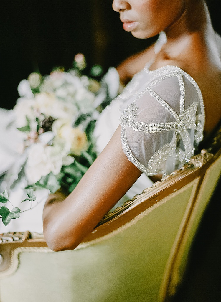 Bride Gown Sleeve Detail Sparkle Moody Edwardian Winter Wedding Inspiration http://landmhewitt.com/