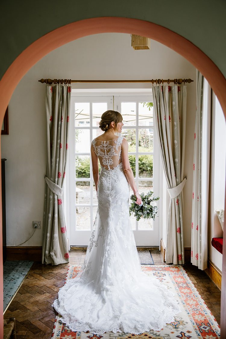 Lace Dress Gown Bride Bridal Back Low Illusion Train Graceful Country Cottage Garden Wedding https://katherineashdown.co.uk/