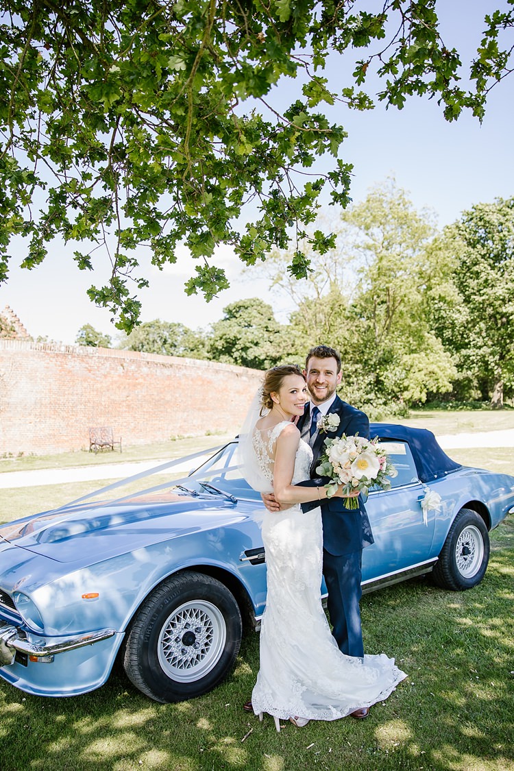 Classic Car Blue Convertable Graceful Country Cottage Garden Wedding https://katherineashdown.co.uk/