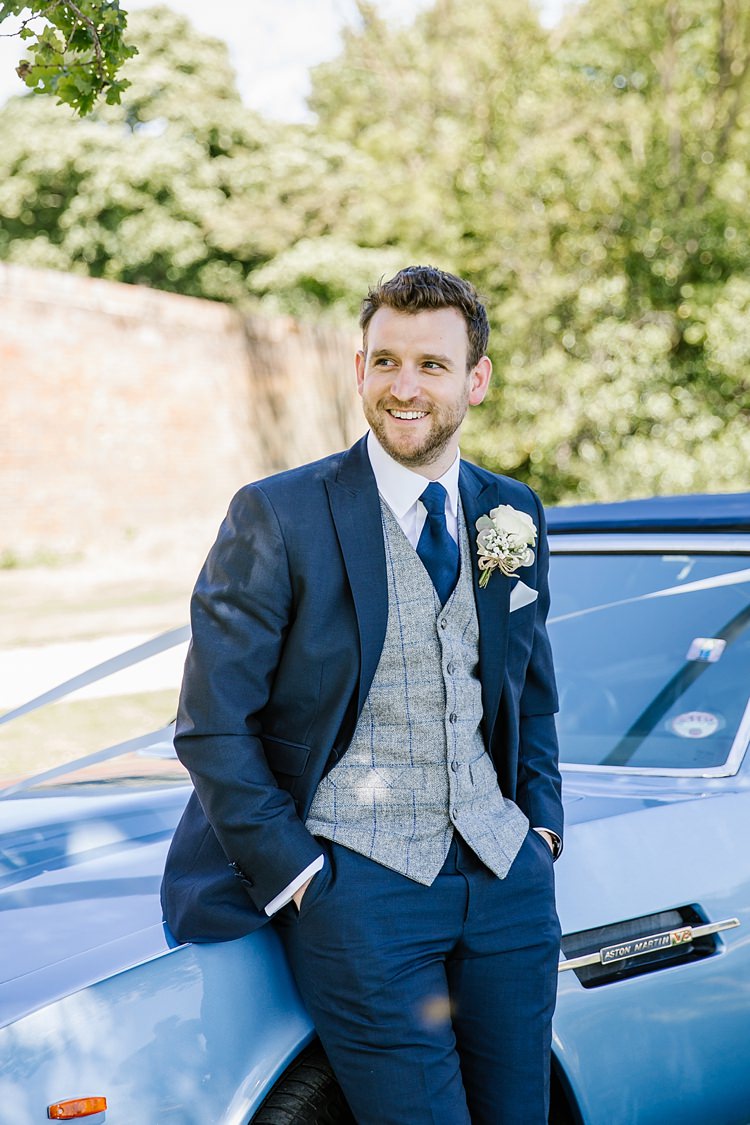 Groom Navy Suit Grey Waistcoat Graceful Country Cottage Garden Wedding https://katherineashdown.co.uk/
