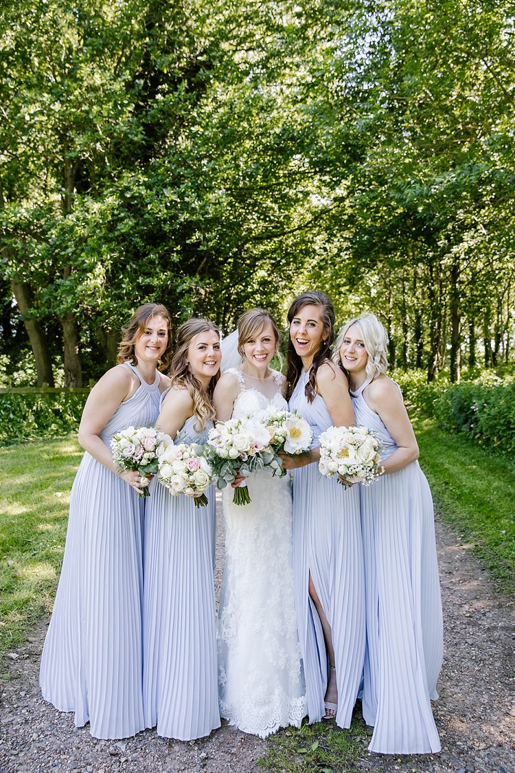 Long Grey Bridesmaid Dresses Pleats Split Graceful Country Cottage Garden Wedding https://katherineashdown.co.uk/