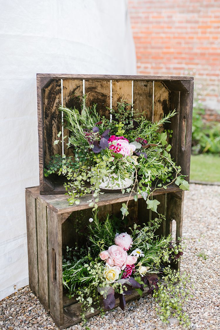 Crate Decor Flowers Graceful Country Cottage Garden Wedding https://katherineashdown.co.uk/