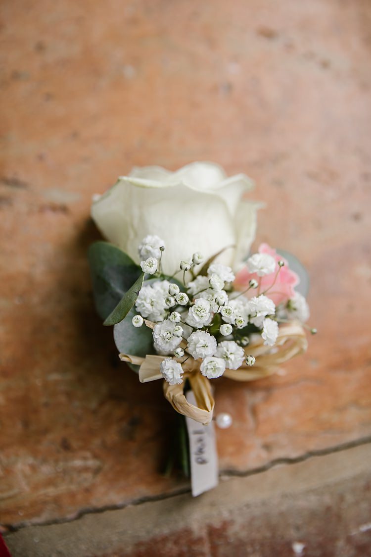 Buttonhole Groom Rose Gypsophila Graceful Country Cottage Garden Wedding https://katherineashdown.co.uk/
