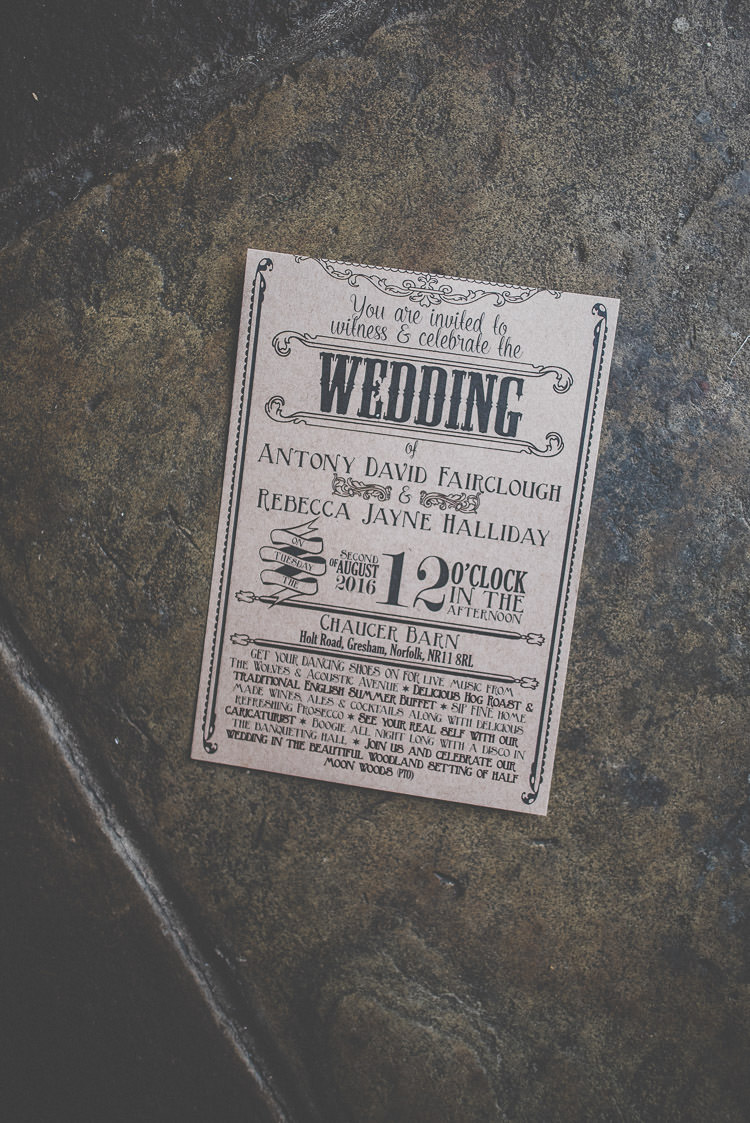 Typography Stationery Design Kraft Brown Paper Quirky Natural Outdoor Festival Wedding http://lighteningphotography.co.uk/