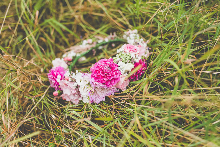 Pink Flower Crown Dahlia Quirky Natural Outdoor Festival Wedding http://lighteningphotography.co.uk/