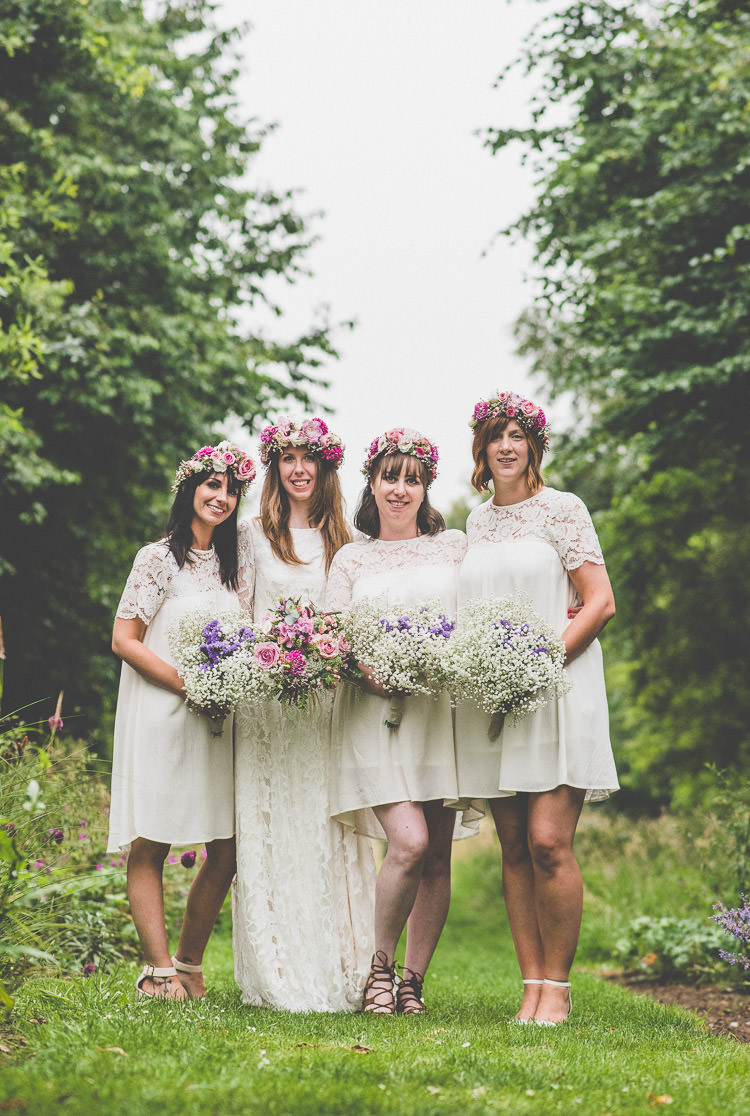 Short White Lace Bridesmaid Dresses Quirky Natural Outdoor Festival Wedding http://lighteningphotography.co.uk/