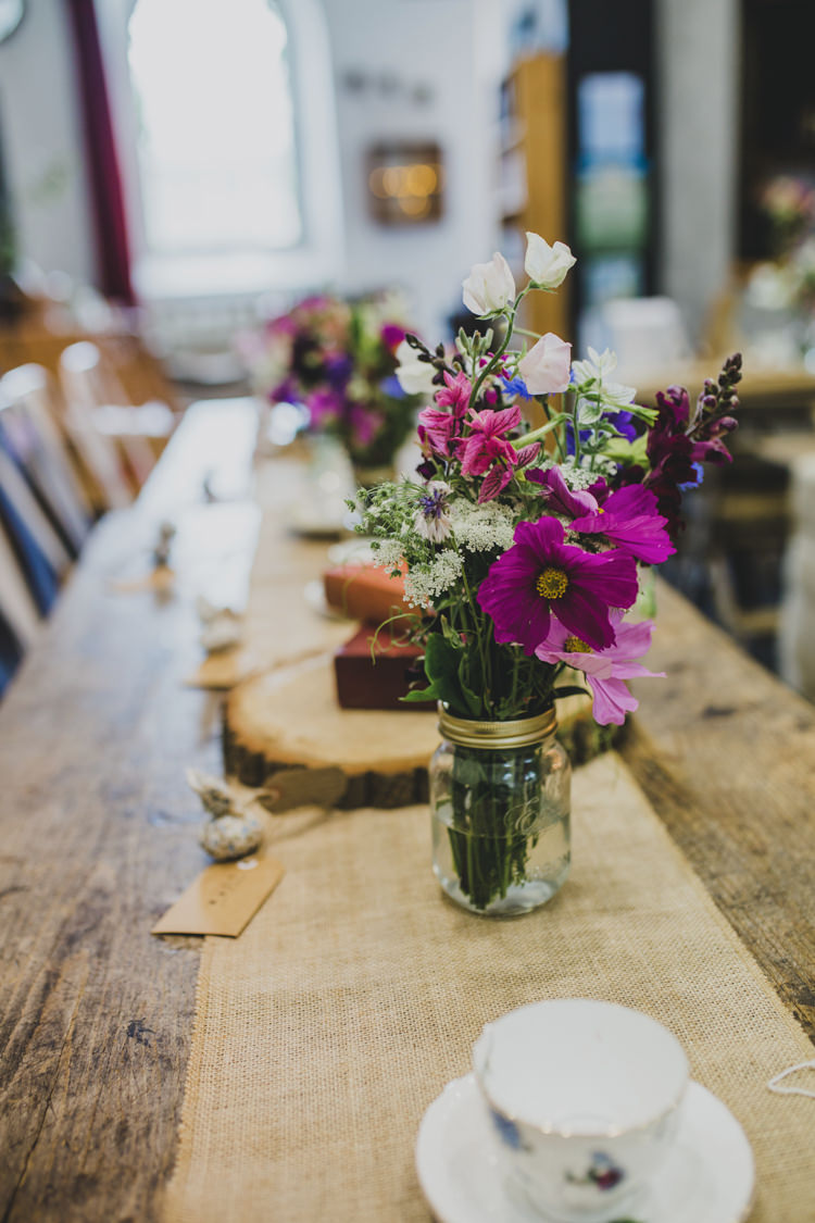 Jar Flowers Wild Table Centrepiece Hessian Quaint Floral Antique Rustic Wedding http://www.larissajoice.co.uk/