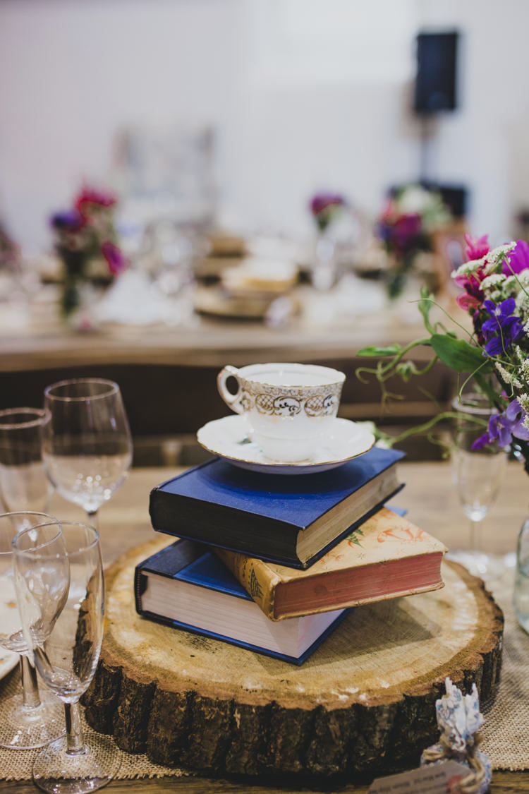 Log Decor Books Tea Cup Decor Tables Quaint Floral Antique Rustic Wedding http://www.larissajoice.co.uk/