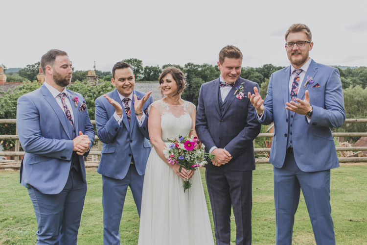 Groom Grooms Men Floral Bow Ties Blue Suits Quaint Floral Antique Rustic Wedding http://www.larissajoice.co.uk/