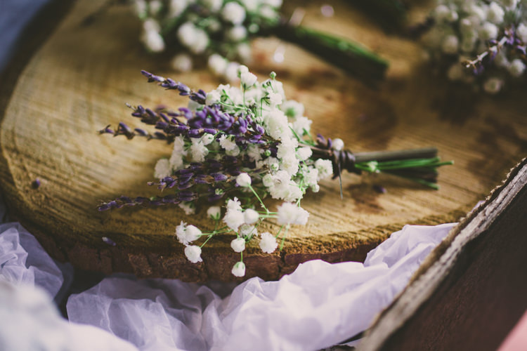 Lavender Gypsophila Buttonhole Woodland Farm Camp Wedding http://emmastonerweddings.com/