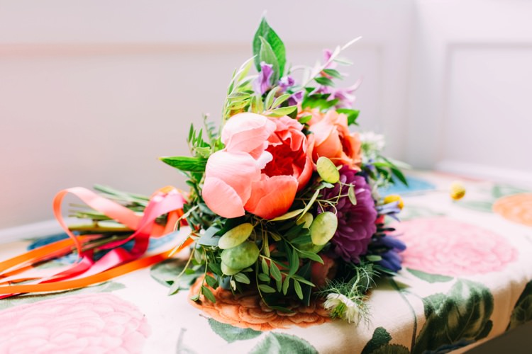 Peony Peonies Bouquet Flowers Ribbons Colourful Mexican Garden Wedding http://jennifersmithphotography.co.uk/