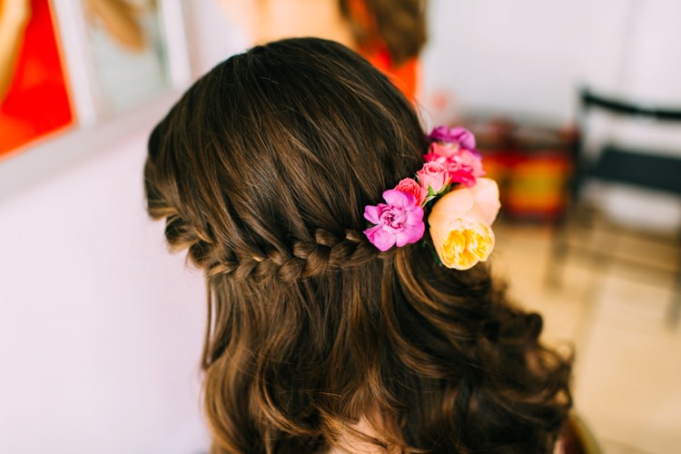 Hair Bride Bridal Style Braid Plait Flowers Colourful Mexican Garden Wedding http://jennifersmithphotography.co.uk/
