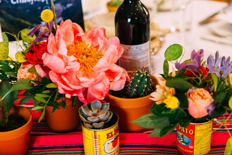 Cactus Cacti Succulent Tins Decor Peony Colourful Mexican Garden Wedding http://jennifersmithphotography.co.uk/