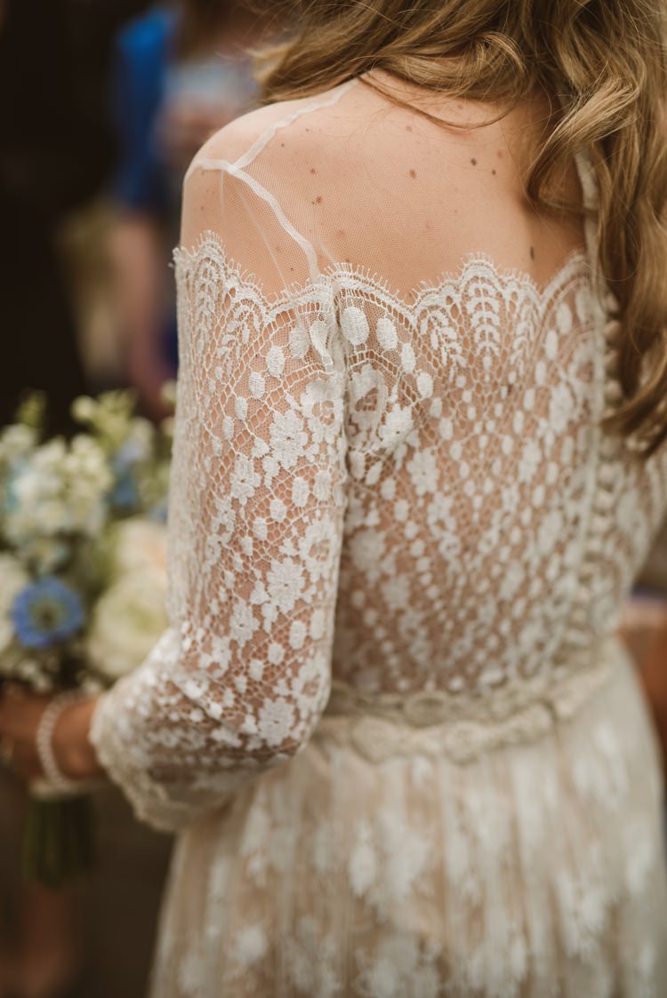 Dress Gown Lace Sleeves Sheer Nude Vintage Bohemian Bride Bridal Divine Atelier Aimee Homely Ethereal Intimate Country House Wedding https://www.photosligo.com/