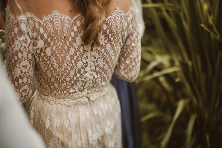 Dress Gown Lace Sleeves Sheer Nude Vintage Bohemian Bride Bridal Divine Atelier Aimee Homely Ethereal Intimate Country House Wedding https://www.photosligo.com/