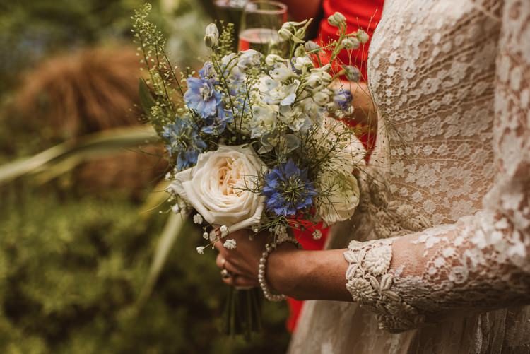 Rose Bouquet Blue Flowers Bride Bridal Homely Ethereal Intimate Country House Wedding https://www.photosligo.com/