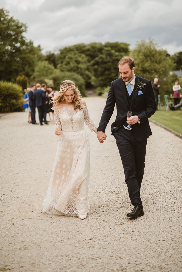 Dress Gown Lace Sleeves Sheer Nude Vintage Bohemian Bride Bridal Divine Atelier Aimee Homely Ethereal Intimate Country House Wedding https://www.photosligo.com/