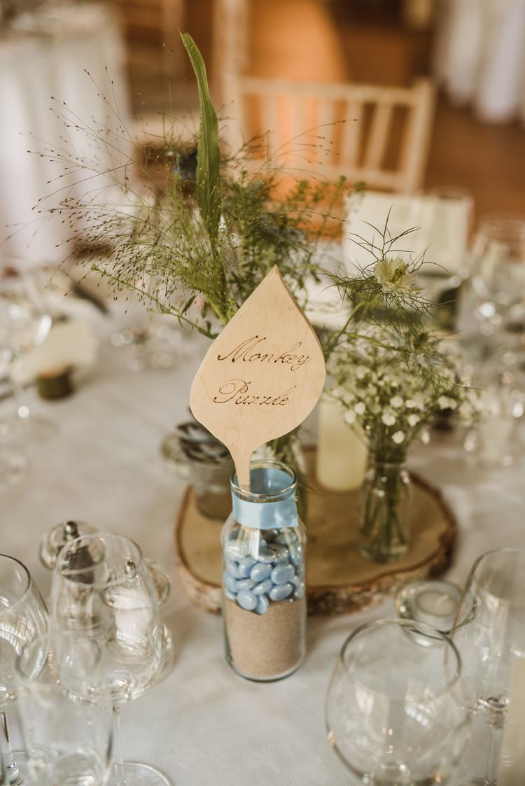 Wooden Leaf Table Names Centrepiece Flowers Log Decor Homely Ethereal Intimate Country House Wedding https://www.photosligo.com/
