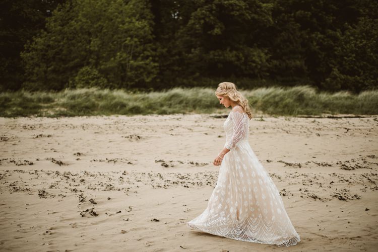 Dress Gown Lace Sleeves Sheer Nude Vintage Bohemian Bride Bridal Divine Atelier Aimee Homely Ethereal Intimate Country House Wedding https://www.photosligo.com/