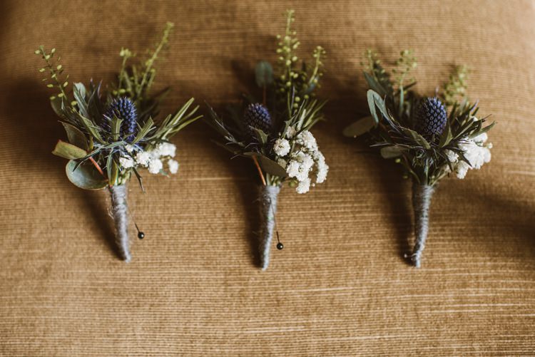 Thistle Buttonholes Twine Rosemary Homely Ethereal Intimate Country House Wedding https://www.photosligo.com/