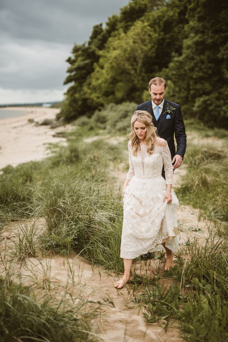 Dress Gown Lace Sleeves Sheer Nude Vintage Bohemian Bride Bridal Divine Atelier Aimee Homely Ethereal Intimate Country House Wedding https://www.photosligo.com/