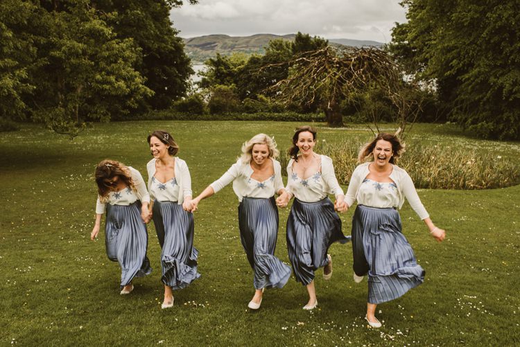 Cornflower Blue Bridesmaids Skirts Tops Cardigans Homely Ethereal Intimate Country House Wedding https://www.photosligo.com/