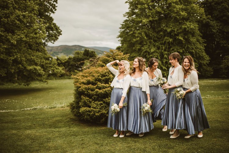 Cornflower Blue Bridesmaids Skirts Tops Cardigans Homely Ethereal Intimate Country House Wedding https://www.photosligo.com/