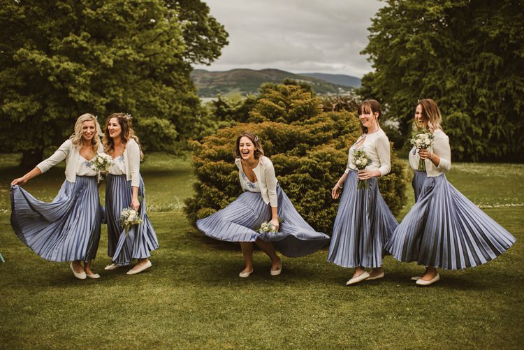 Cornflower Blue Bridesmaids Skirts Tops Cardigans Homely Ethereal Intimate Country House Wedding https://www.photosligo.com/