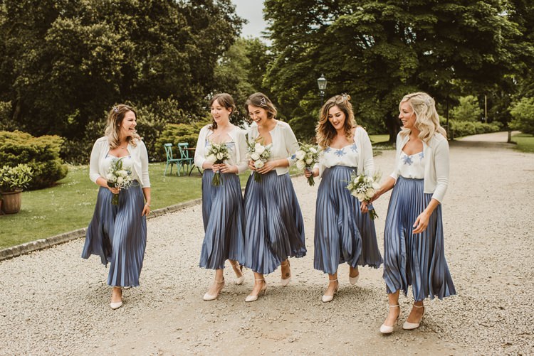Cornflower Blue Bridesmaids Skirts Tops Cardigans Homely Ethereal Intimate Country House Wedding https://www.photosligo.com/
