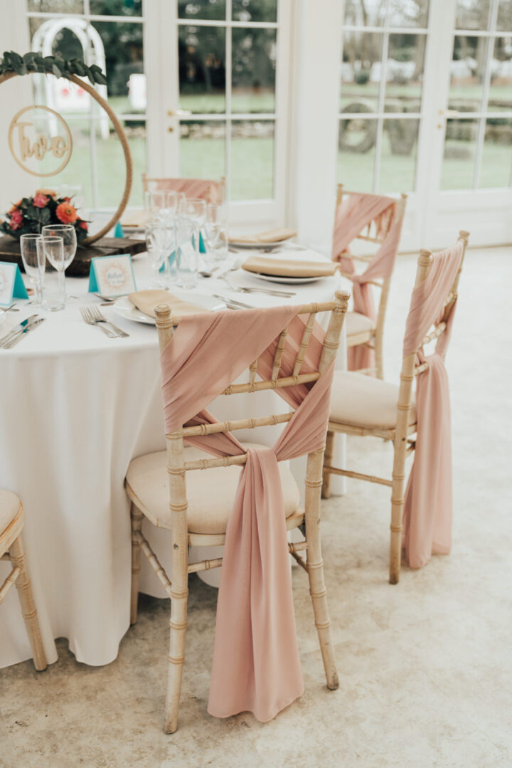 Wedding Chair Decorations Pink Sash Ribbon Rebecca Carpenter Photography