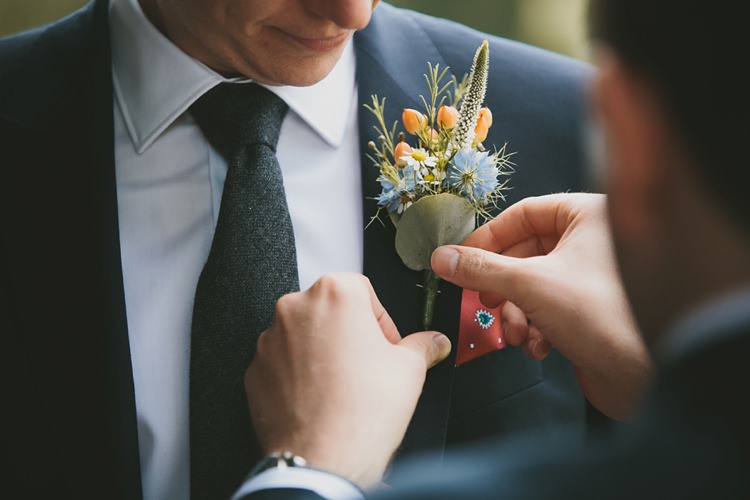 Buttonhole Peach Blue Berries Rosemary Groom DIY Pretty Pastel Tipi Wales Wedding http://www.mckinley-rodgers.co.uk/