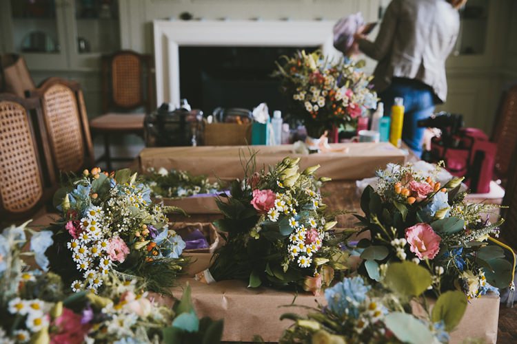 Flowers Pink Blue Daisy Bouquets DIY Pretty Pastel Tipi Wales Wedding http://www.mckinley-rodgers.co.uk/