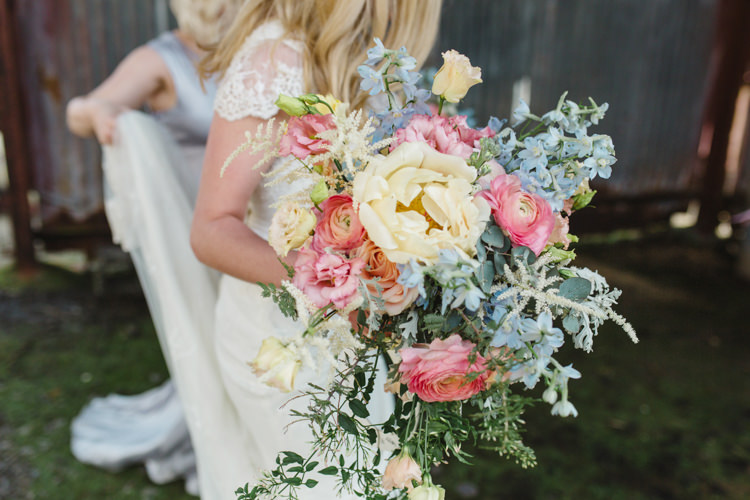 Bouquet Flowers Bride Bridal Pink Yellow Blue Peony Ranunculus Rose The Prettiest Spring Barn Pastels Wedding https://www.thegibsonsphotography.co.uk/