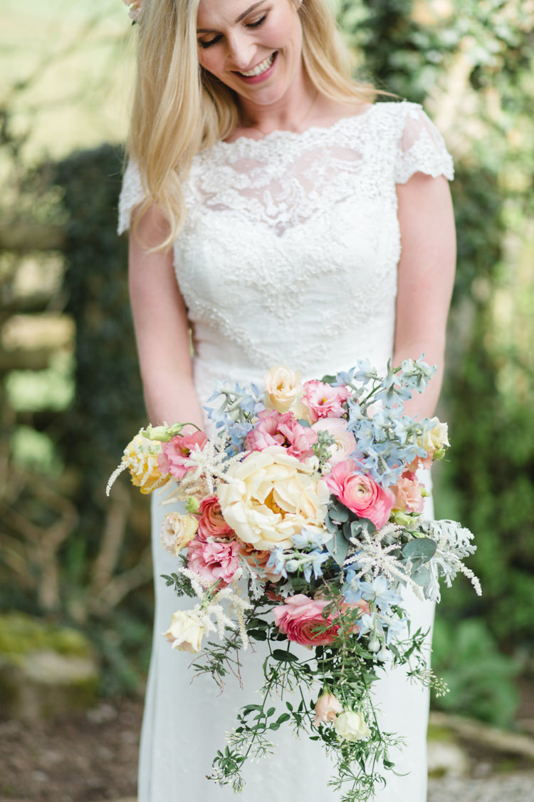 Bouquet Flowers Bride Bridal Pink Yellow Blue Peony Ranunculus Rose The Prettiest Spring Barn Pastels Wedding https://www.thegibsonsphotography.co.uk/