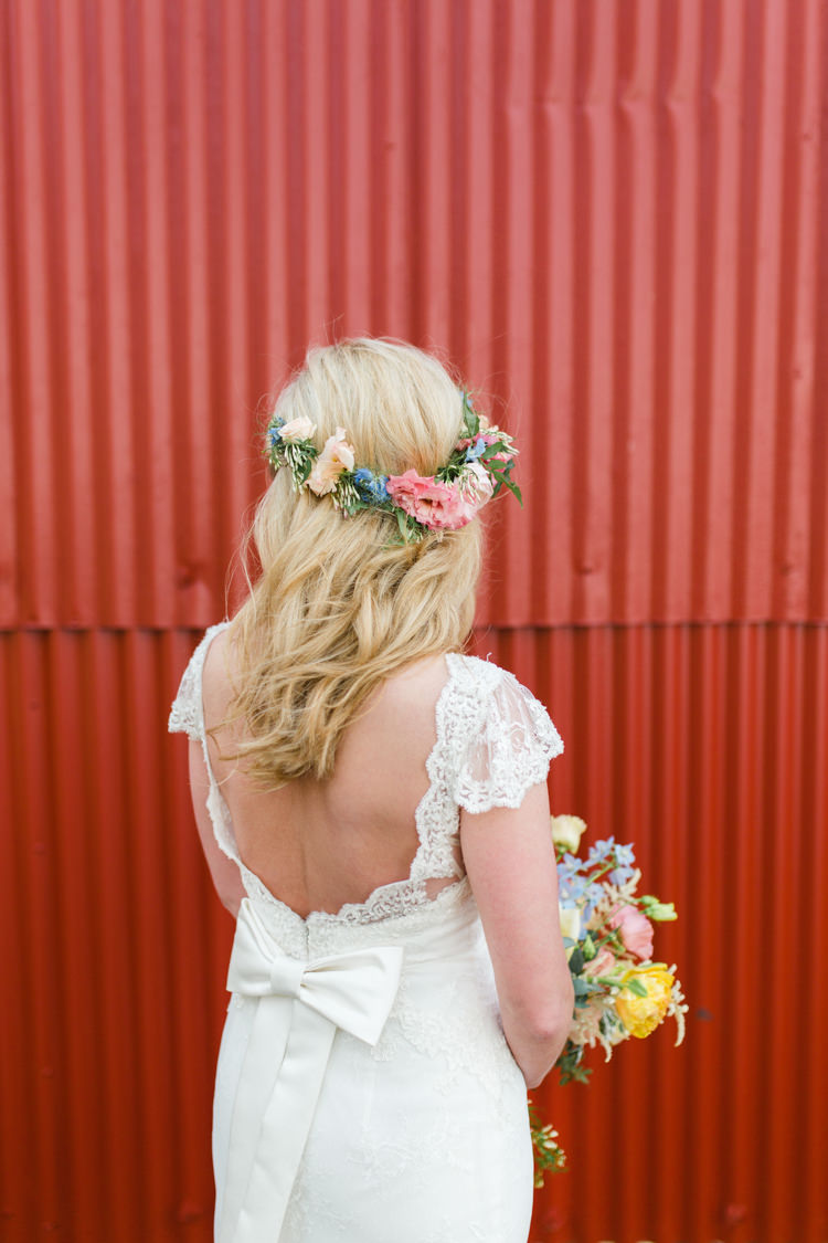 Reverse Crown Bouquet Flowers Bride Bridal Pink Yellow Blue Peony Ranunculus Rose The Prettiest Spring Barn Pastels Wedding https://www.thegibsonsphotography.co.uk/