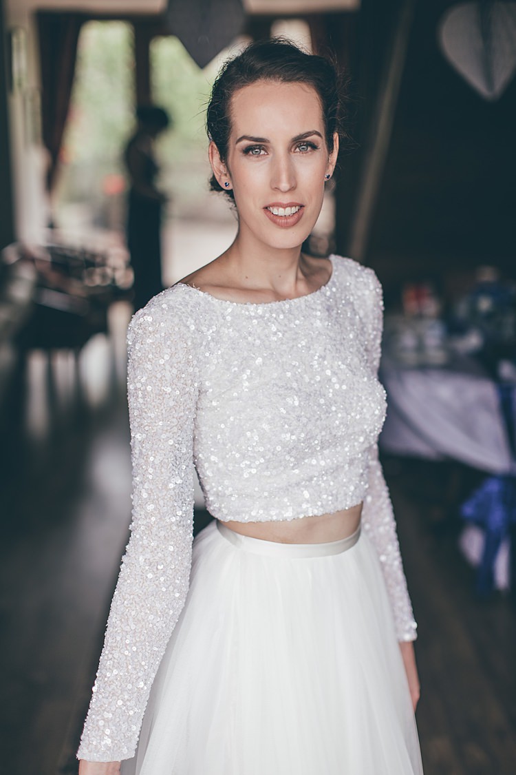 Sequin Long Sleeve Crop Top Bride Bridal Dress Gown Skirt Theia Beautiful Floral Bohemian Garden Wedding http://rachellambertphotography.co.uk/