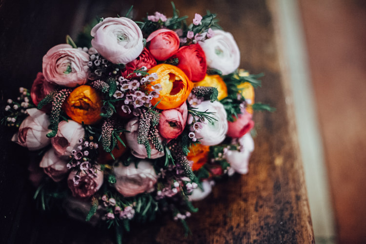 Wax Flower Ranunculus Bouquet Flowers Bride Bridal Pink Red Festoons Gold Sequin City Party Wedding http://septemberpictures.com/