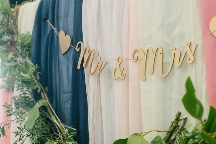 Mr & Mrs Bunting Garland Cut Out Voile Drapes Backdrop Crafty Pretty Pastel Budget Wedding http://lilysawyer.com/