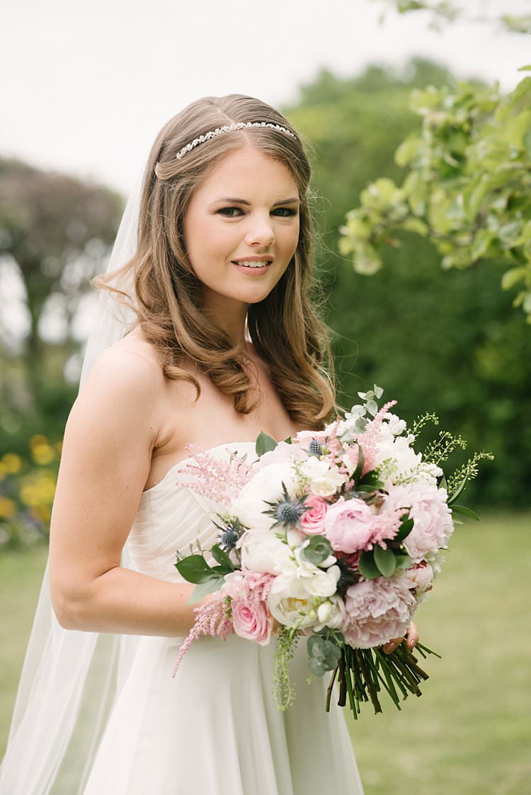 Bride Bridal Hairpiece Headpiece Cathedral Veil Davids Bridal Blush Pink Peony Rose Thistle Stocks Crafty Pretty Pastel Budget Wedding http://lilysawyer.com/