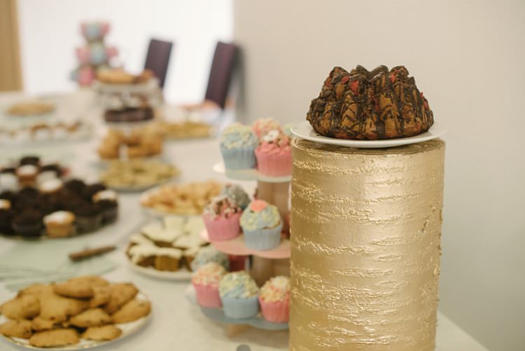 Cake Table Sweet Treats Gold Log Crafty Pretty Pastel Budget Wedding http://lilysawyer.com/