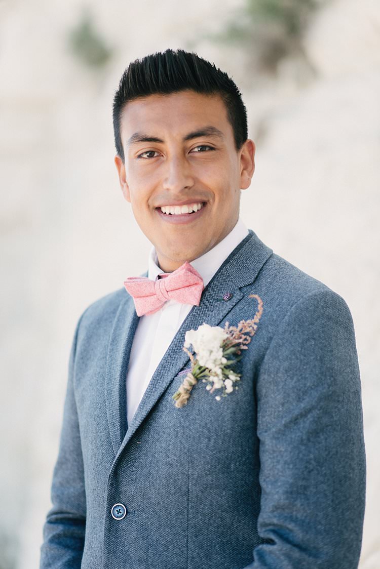 Groom Wool Jacket Pink Bow Tie Ted Baker Zara Crafty Pretty Pastel Budget Wedding http://lilysawyer.com/