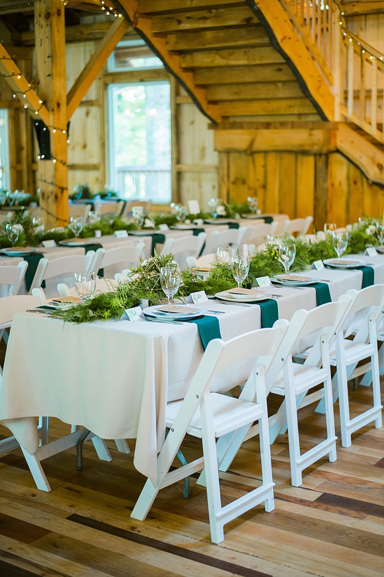 Table Place Setting Greenery Runner White Linen Whimsical Woods Wedding Barn Ohio http://www.connectionphotoblog.com/