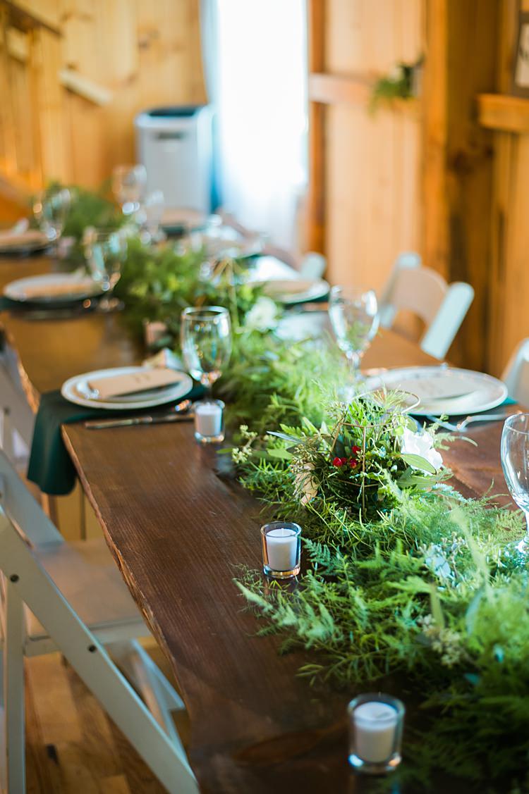 Greenery Table Runner Candles Place Setting Whimsical Woods Wedding Barn Ohio http://www.connectionphotoblog.com/